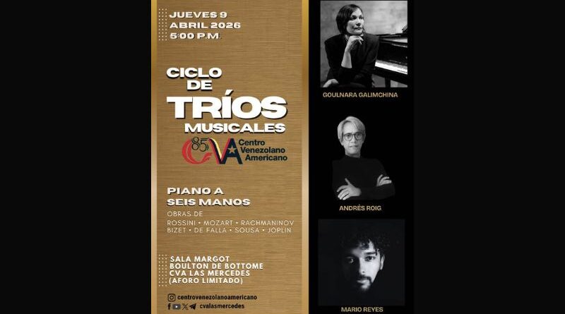 Concierto de piano a seis manos se ofrecerá este 9 de abril en el Ciclo de Tríos Musicales del CVA Las Mercedes