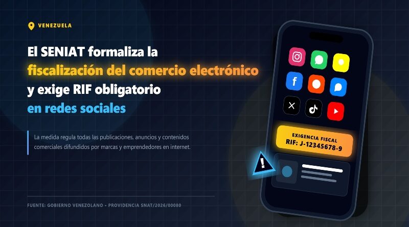 El SENIAT formaliza la fiscalización del comercio electrónico y exige RIF obligatorio en redes sociales